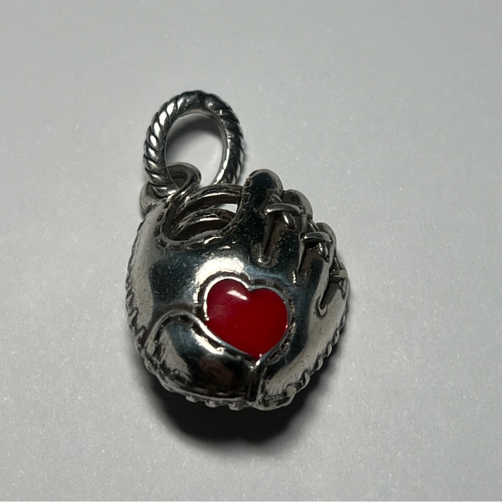 Brighton Play Ball Silver plated Baseball Glove Charm with Red Heart - Picture 2 of 4